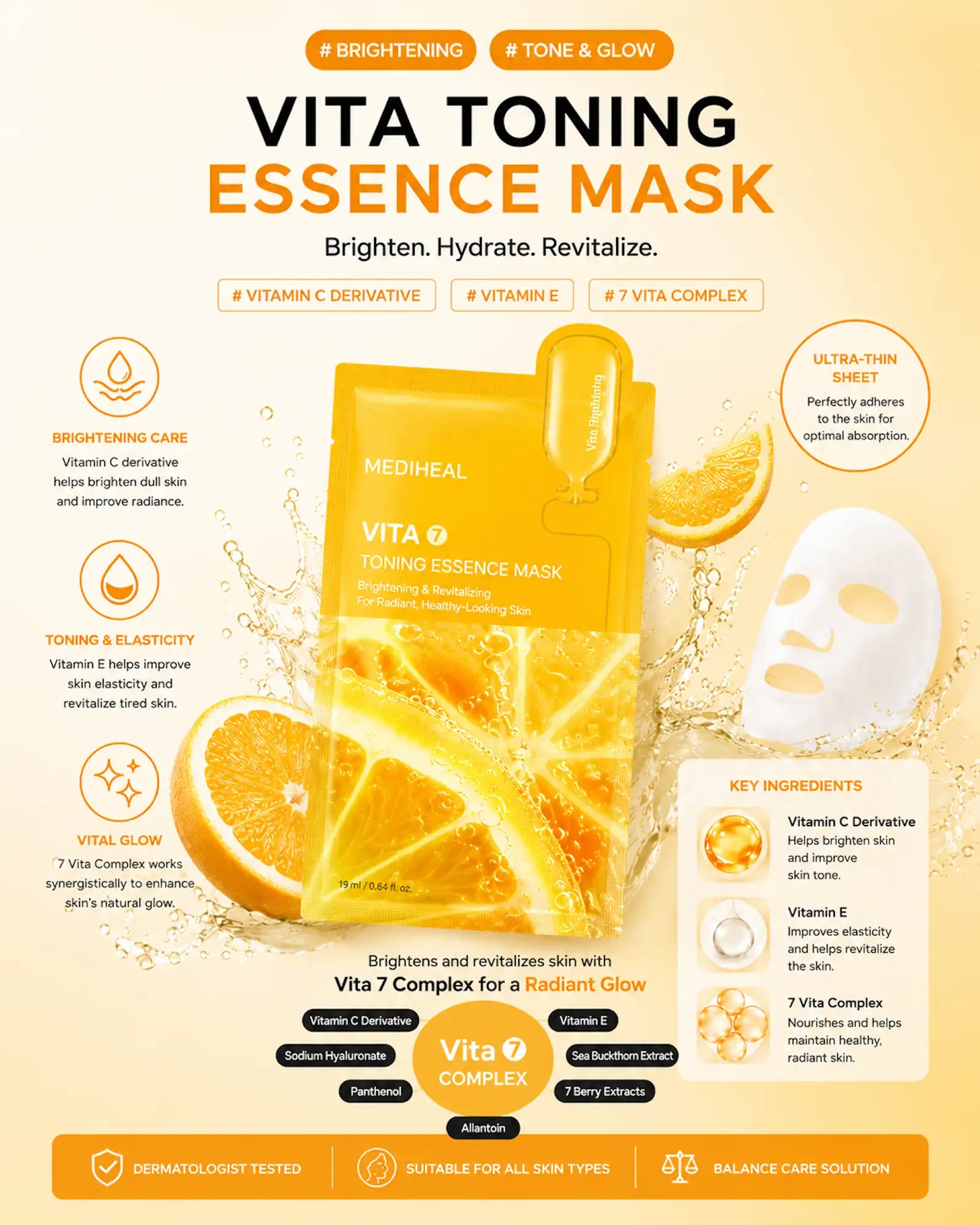 MEDIHEAL - Vita Toning Essence Mask (5 Pack)