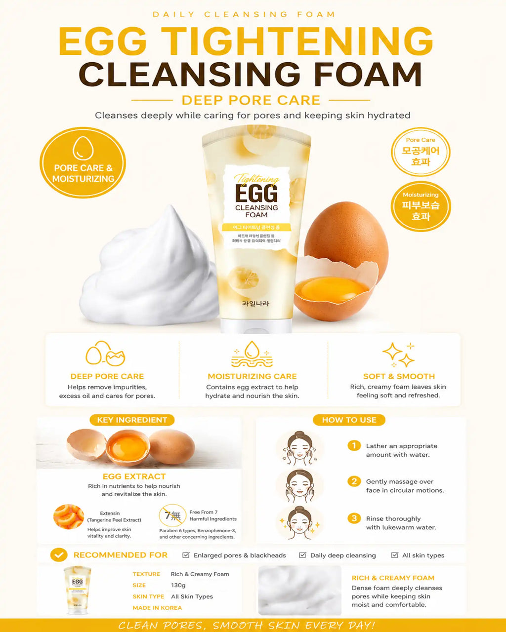 Fruitland - Fresh Egg Tightening Cleansing Foam 130g