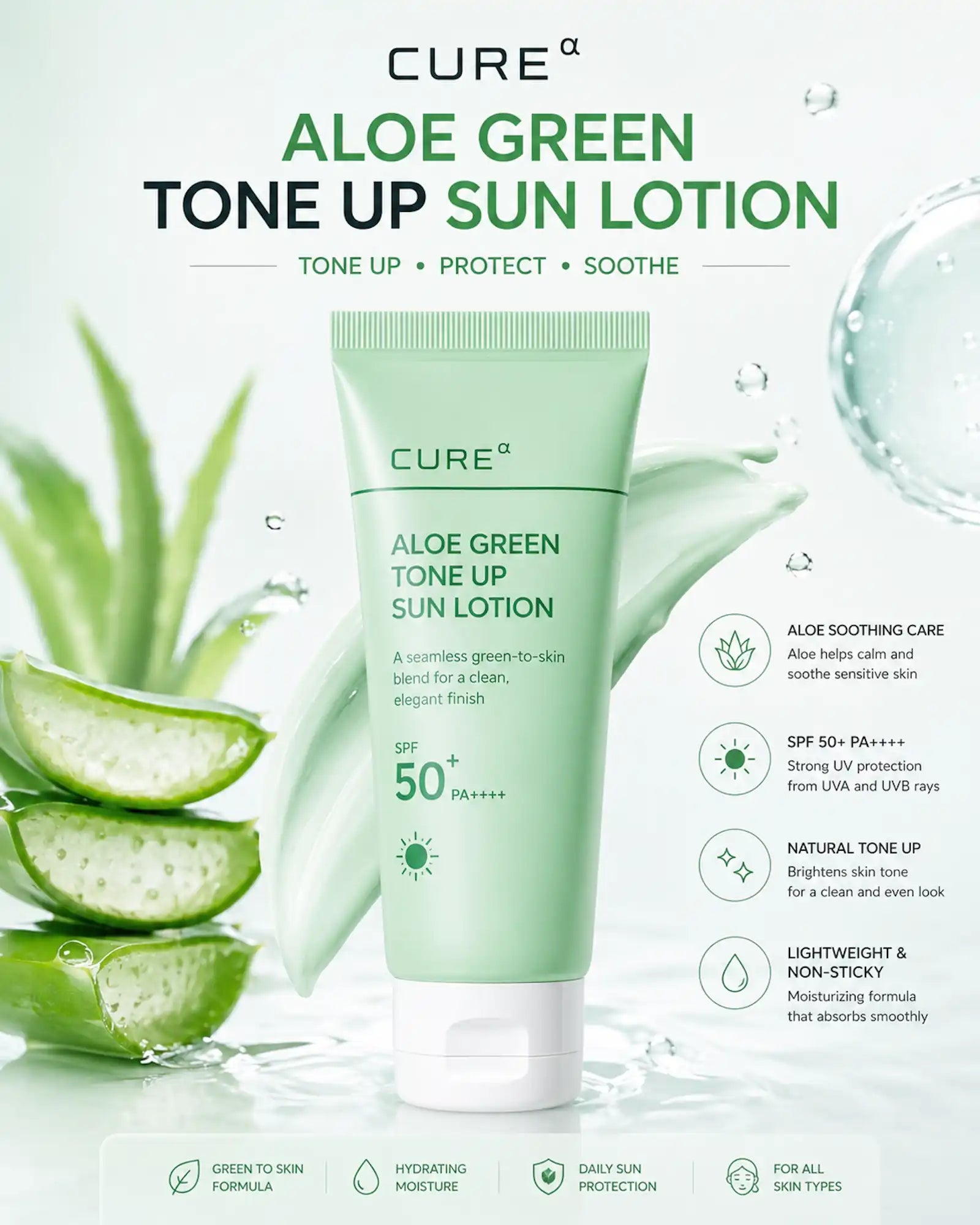 KJM Aloe - CURE Alpha Aloe Green Tone-Up Sun Lotion SPF50+ PA++++