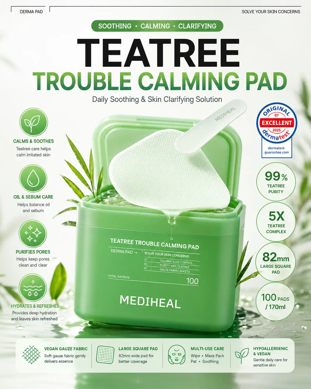 MEDIHEAL - Teatree Trouble Calming Pad (100 Pads / 170ml)
