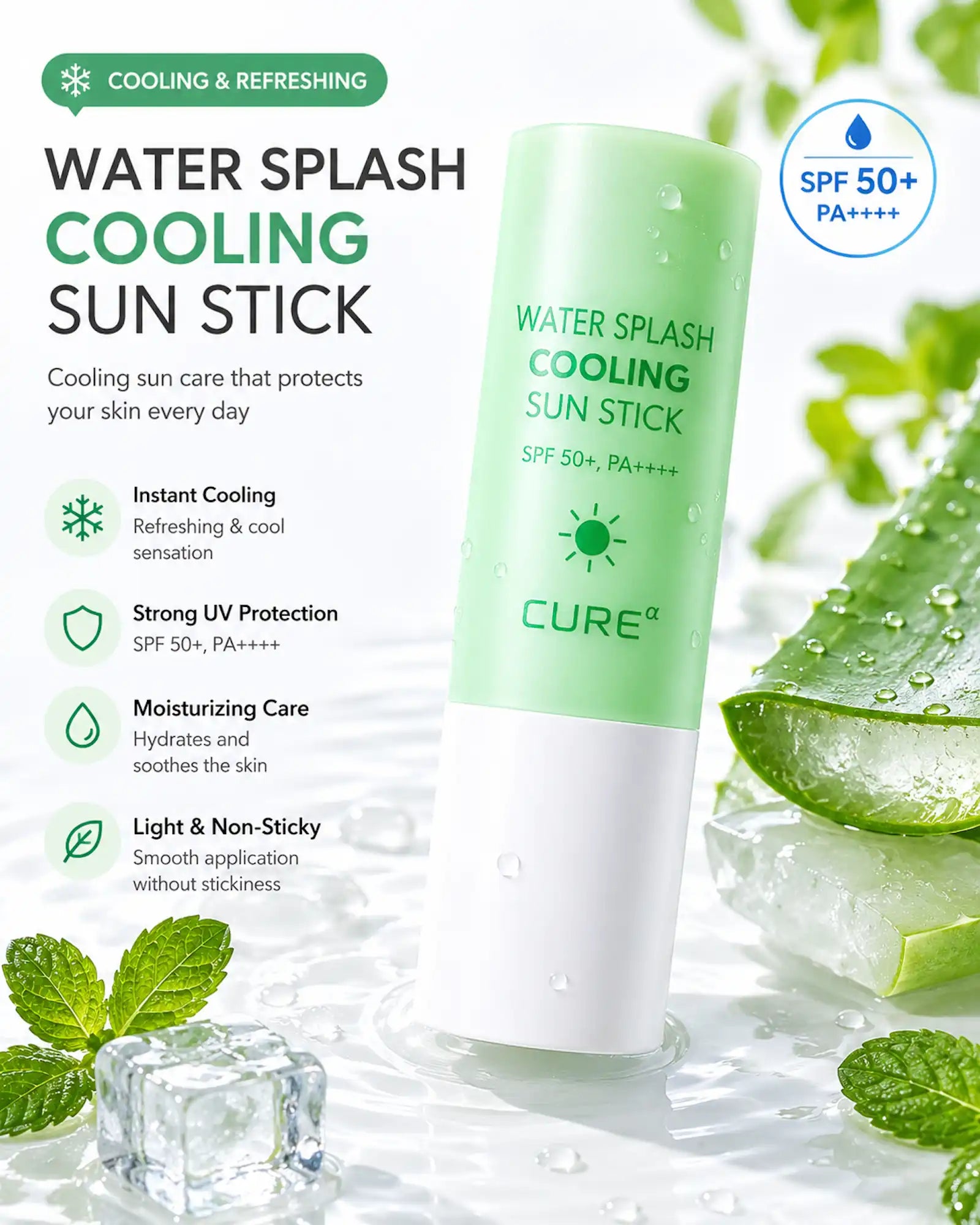 KJM Aloe - CURE Water Splash Cooling Sun Stick SPF50+ PA++++