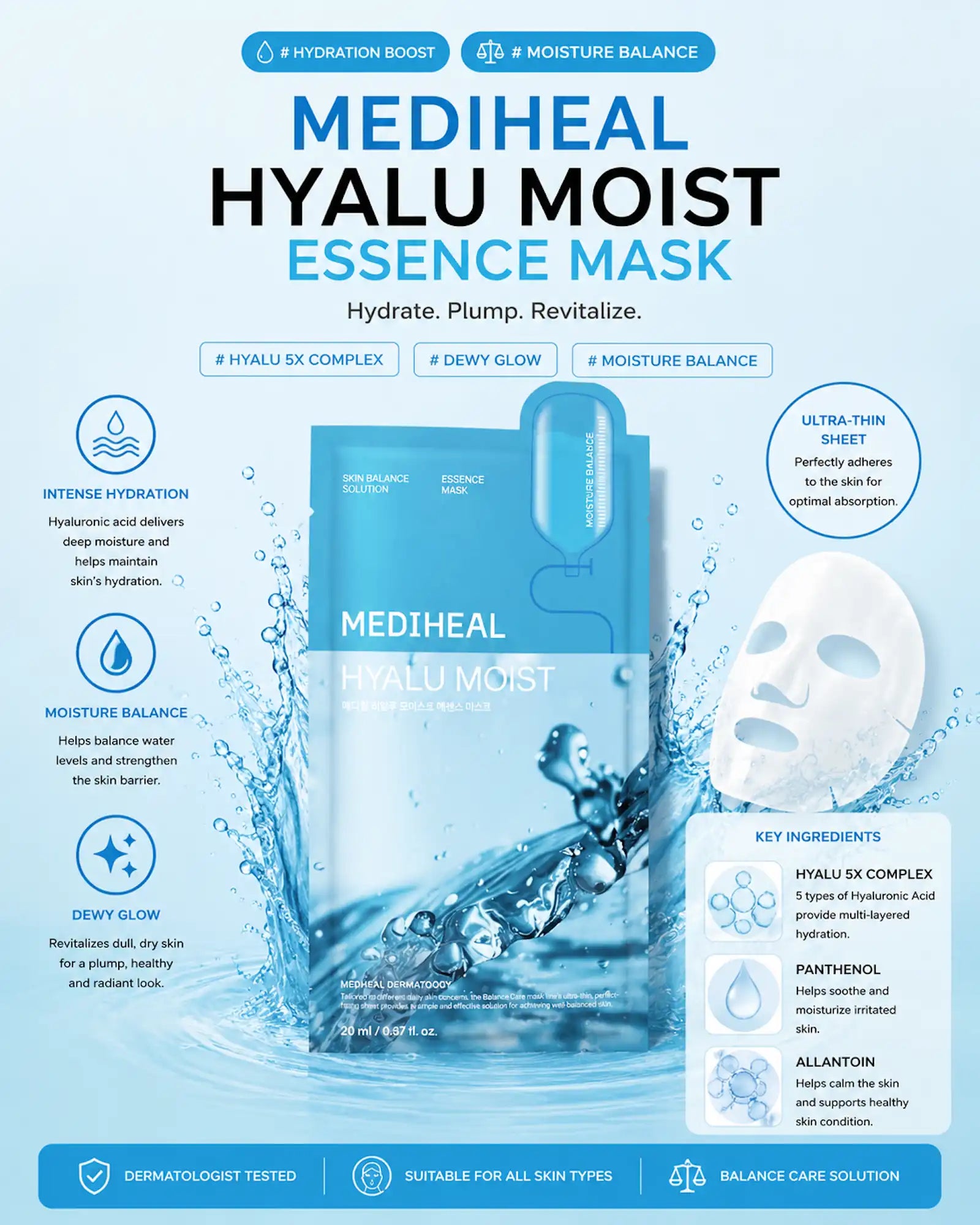 MEDIHEAL - Hyalu Moist Essence Mask (5 Pack)