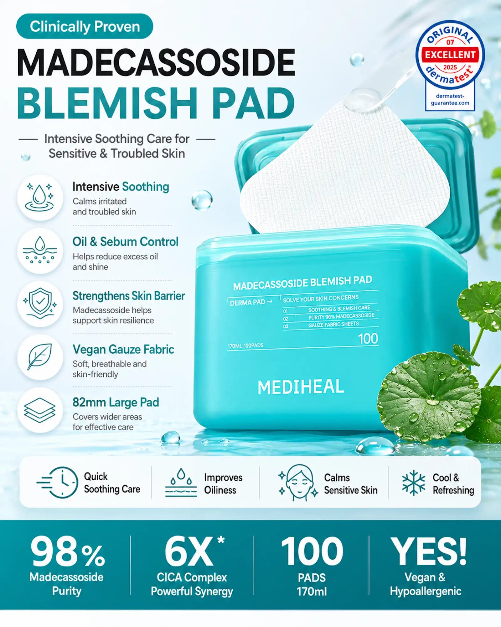 MEDIHEAL - Madecassoside Blemish Pad (170ml / 100 Pads)