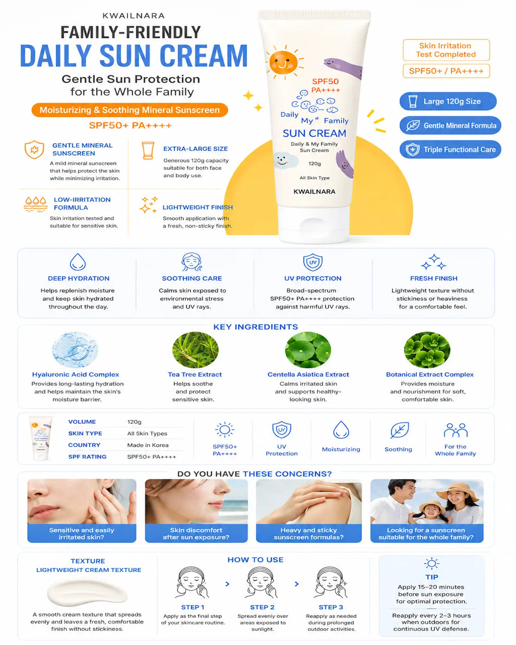 Fruitland - Daily &amp; My Family Sun Cream SPF50+ PA++++ 120g