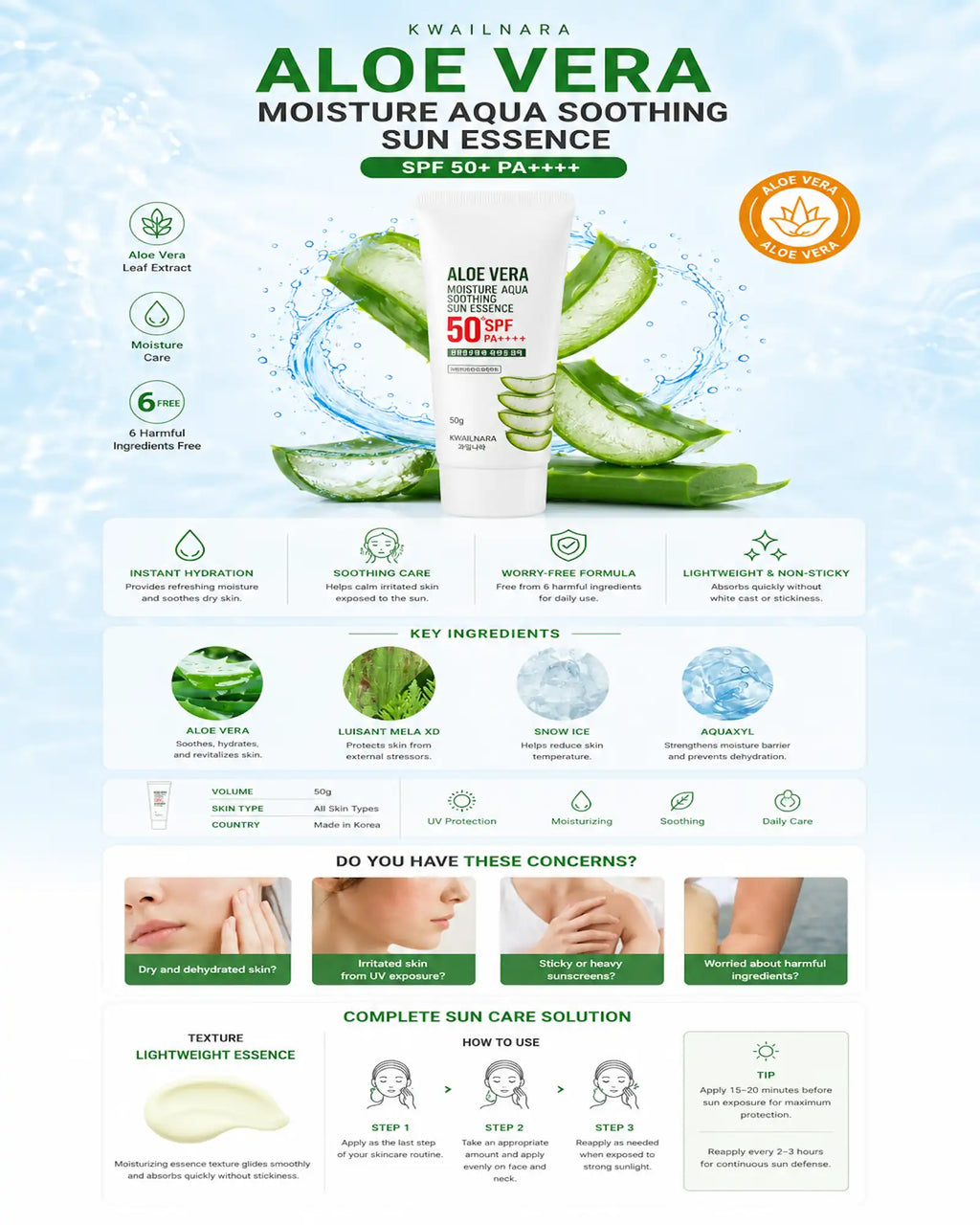 Fruitland - Aloe Vera Moisture Aqua Soothing Sun Essence SPF50+ PA++++