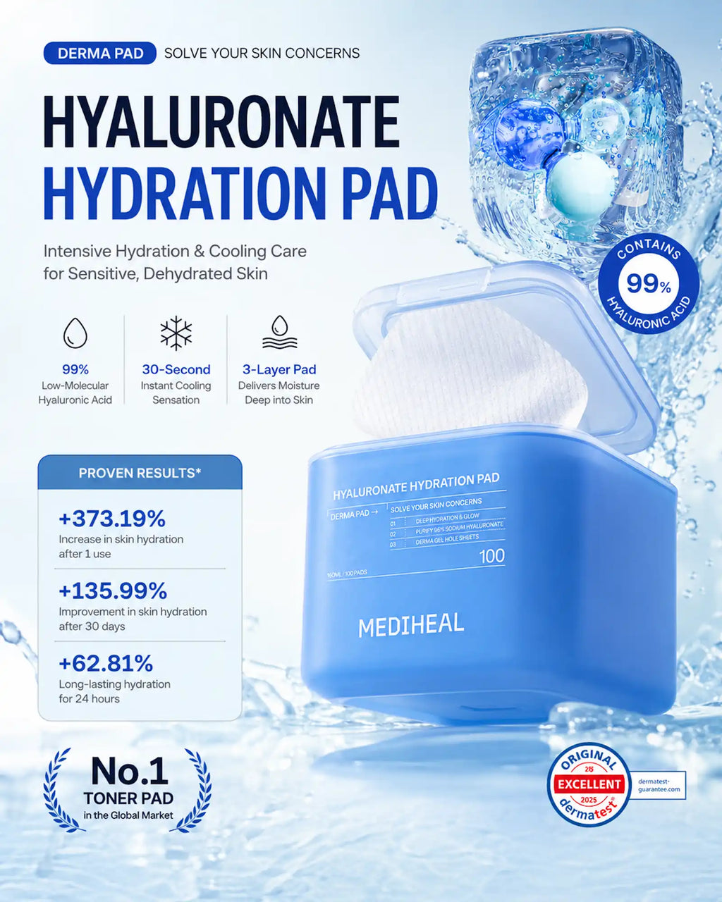 MEDIHEAL - Hyaluronate Hydration Pad (100 Pads / 160ml)