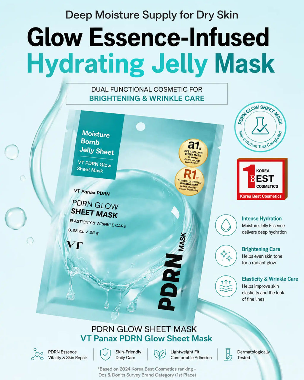 VT Cosmetics - PDRN Glow Sheet Mask – Hydrating Jelly Sheet Mask (5 Pack)